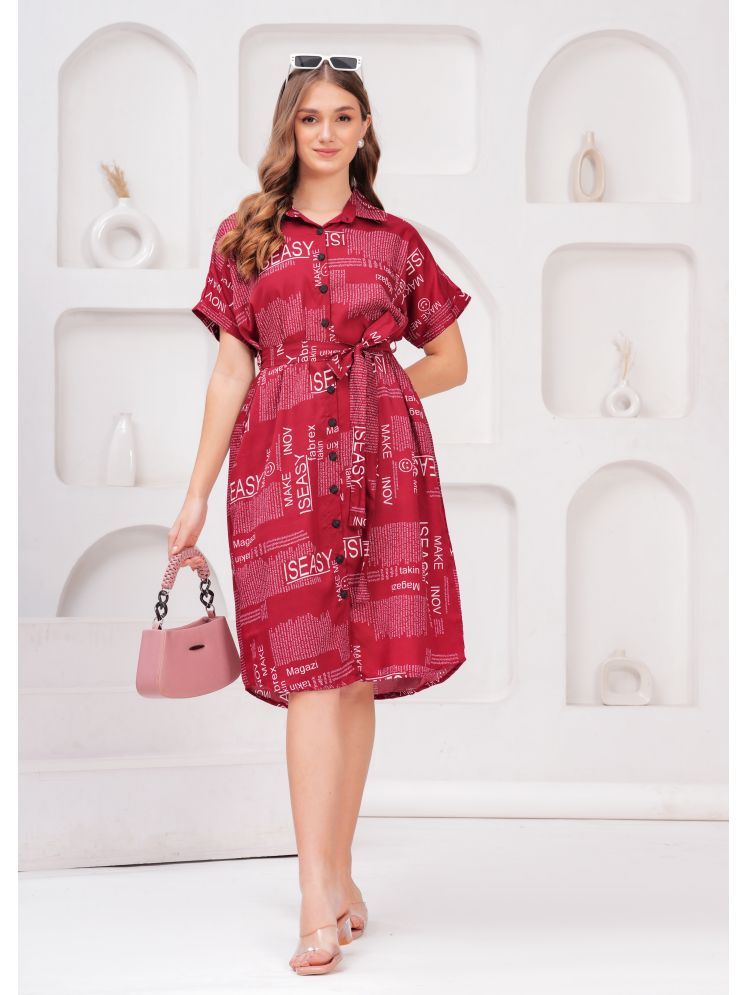     			Jyoti Crepe Printed Midi Women's Shirt Dress - Maroon ( Pack of 1 )