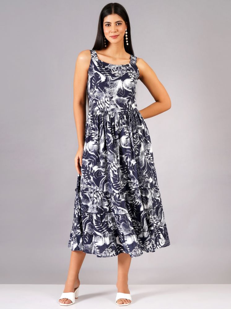     			Jyoti Viscose Printed Midi Women's Fit & Flare Dress - Blue ( Pack of 1 )