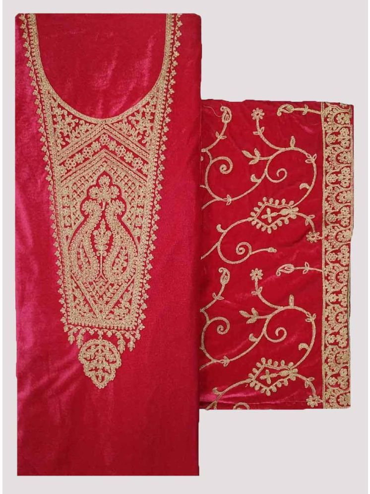     			KASHMIRI Unstitched Velvet Embroidered Dress Material - Pink ( Pack of 1 )