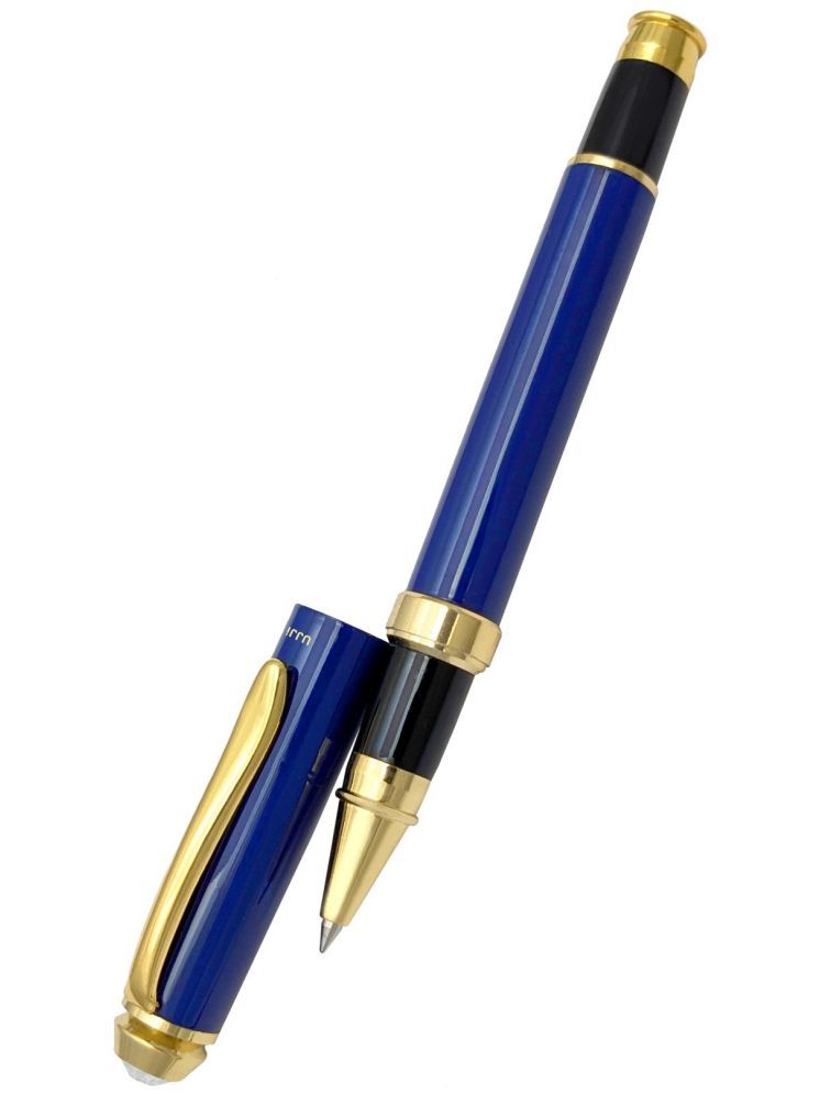     			UJJi Glossy Blue colour in Golden Part with Top Stone fitted with German Refill Roller Ball Pen