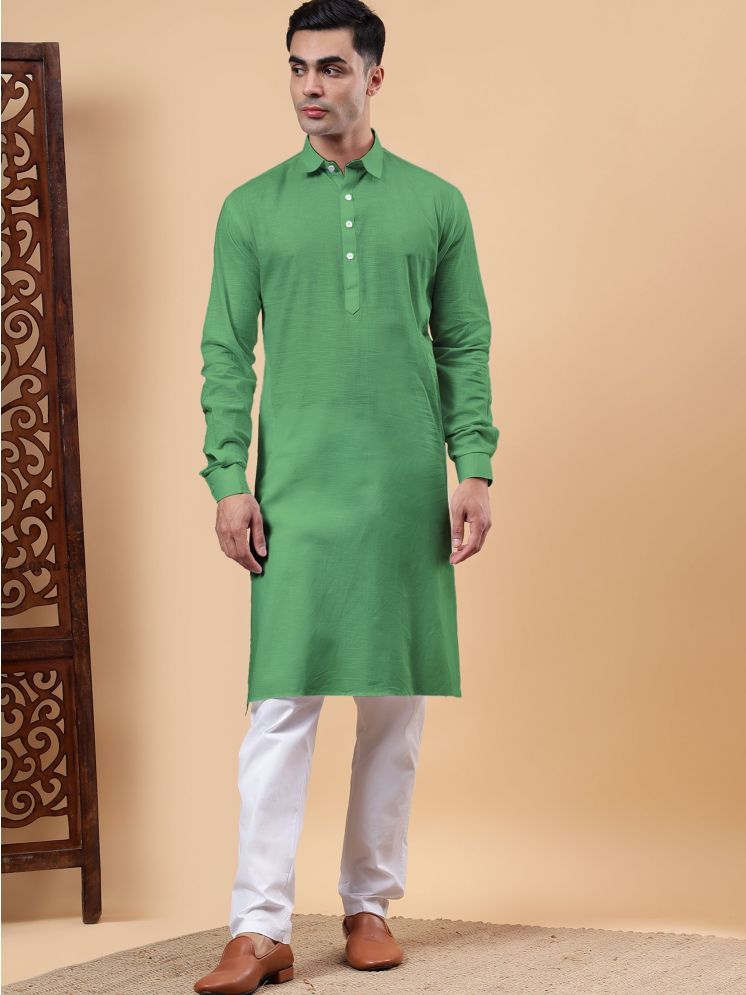     			Yugnik Light Green Cotton Regular Fit Men's Kurta Pyjama Set ( Pack of 1 )