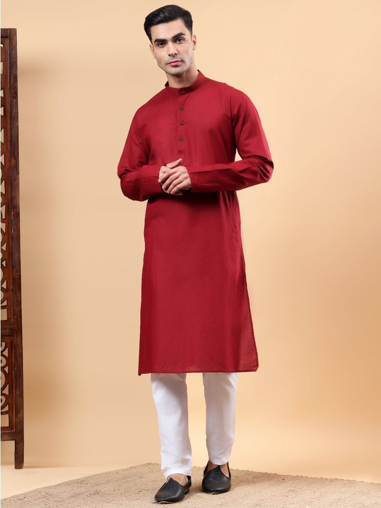     			Yugnik Maroon Cotton Regular Fit Men's Kurta Pyjama Set ( Pack of 1 )