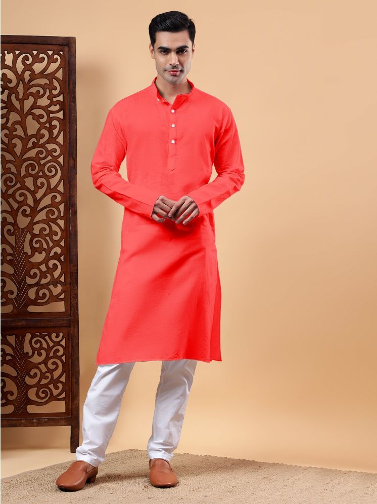     			Yugnik Red Cotton Regular Fit Men's Kurta Pyjama Set ( Pack of 1 )