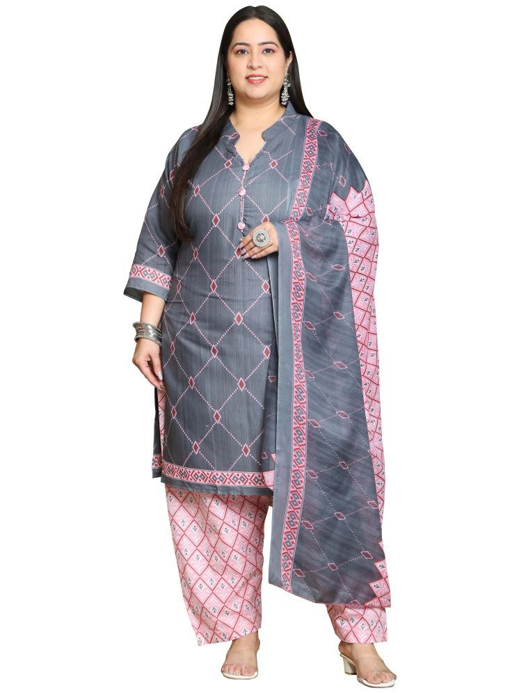     			wonder weave Cotton Blend Printed Kurti With Patiala Women's Stitched Salwar Suit - Grey ( Pack of 1 )