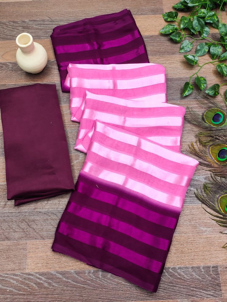     			ANAND SAREES Pack of 1 Satin Striped Saree With Blouse Piece ( Magenta )