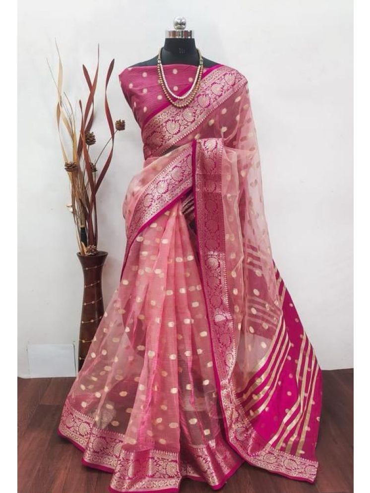     			Apnisha Pack of 1 Organza Embellished Saree With Blouse Piece ( Pink )