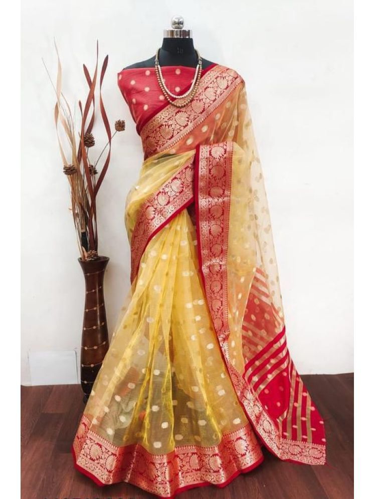     			Apnisha Pack of 1 Organza Embellished Saree With Blouse Piece ( Yellow )