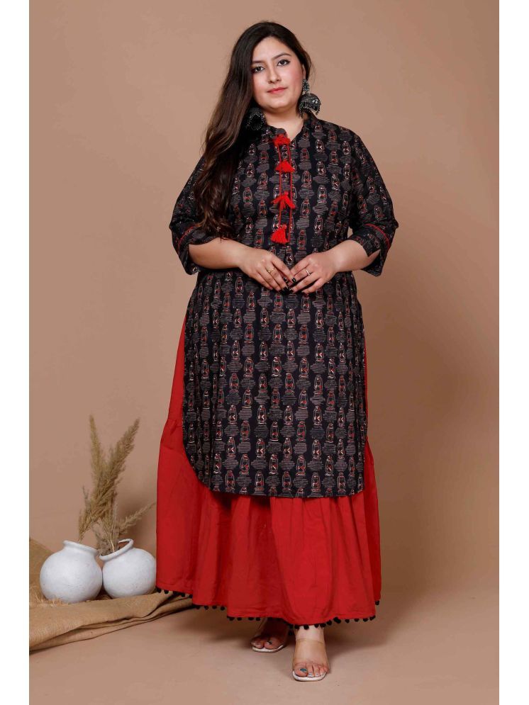     			Doriyaan Cotton Printed Kurti With Skirt Women's Stitched Salwar Suit - Black ( Pack of 1 )