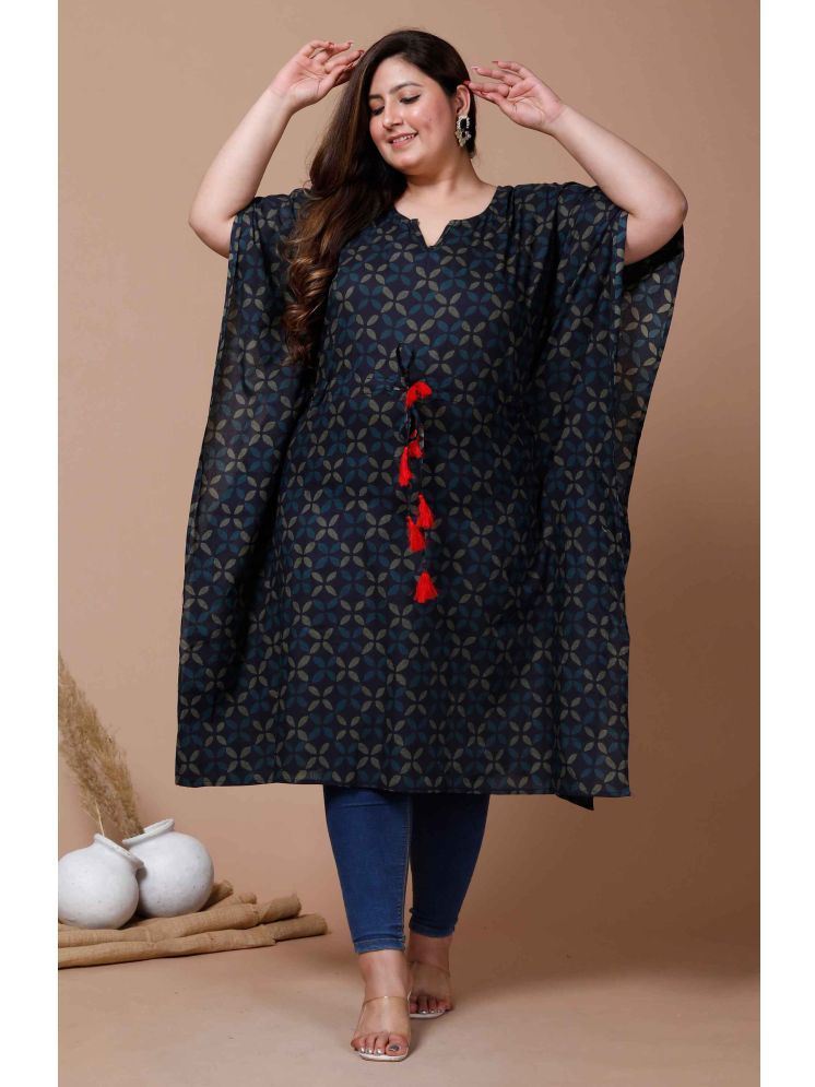     			Doriyaan Pack of 1 Cotton Printed Kaftan Women's Kurti - ( Navy Blue )