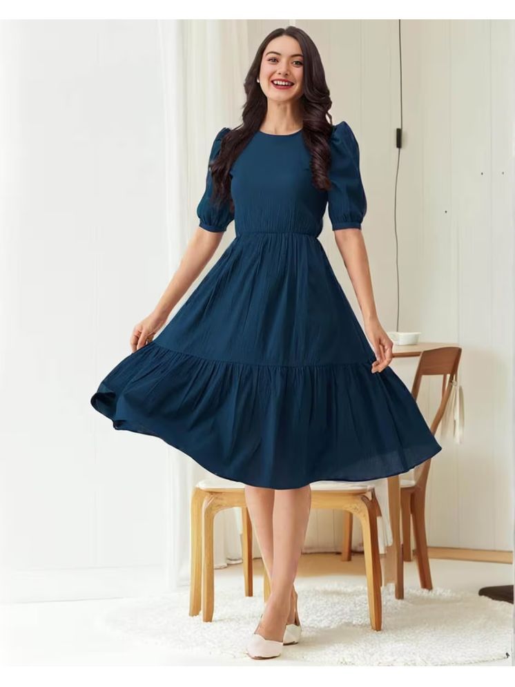     			Femvy Polyester Solid Midi Women's Fit & Flare Dress - Blue ( Pack of 1 )