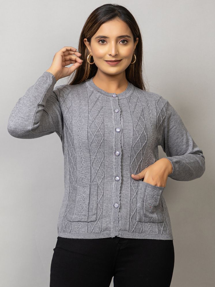     			MISDYNAMIC Woollen Round Neck Women's Buttoned Cardigans - Grey ( Single )