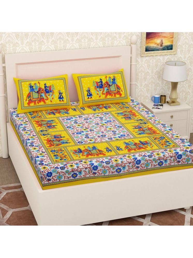     			PETROSOLY Cotton 1 Double Queen Bedsheet with 2 Pillow Covers ( Yellow )