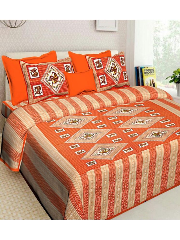     			PETROSOLY Cotton 1 Double Queen Bedsheet with 2 Pillow Covers ( Orange )