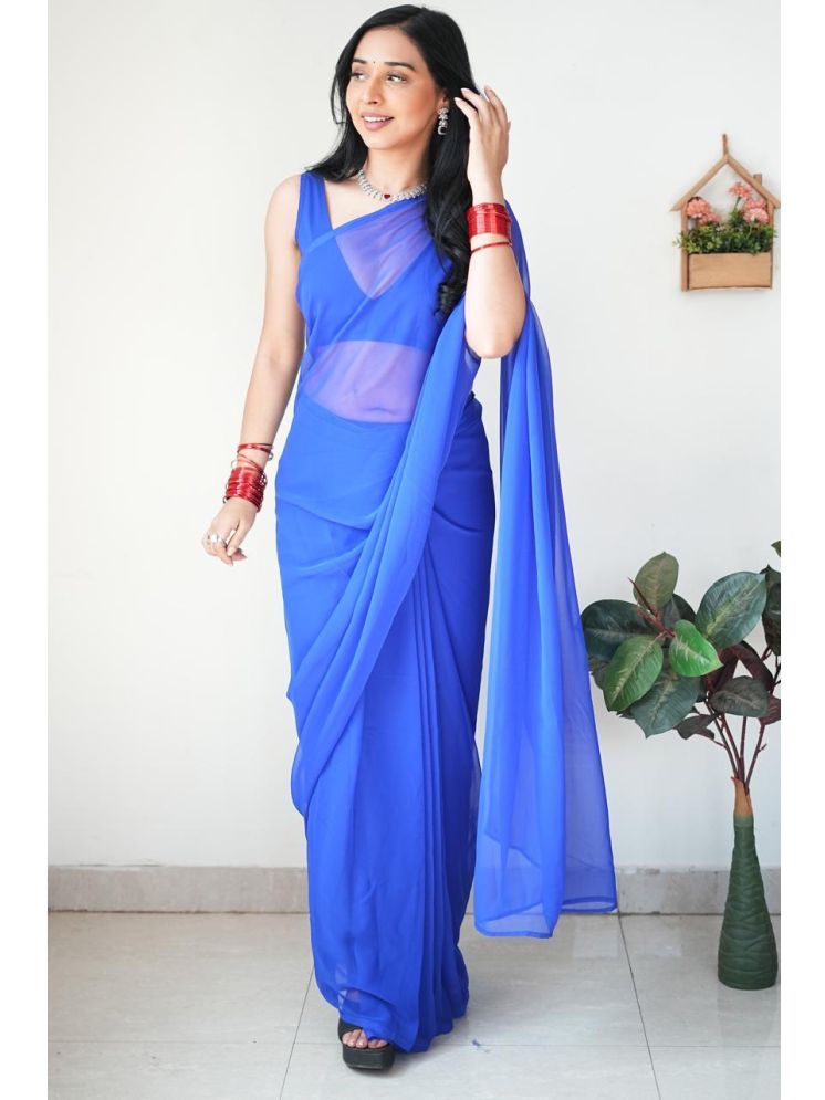     			Sidhidata Pack of 1 Georgette Solid Saree With Blouse Piece ( Blue )