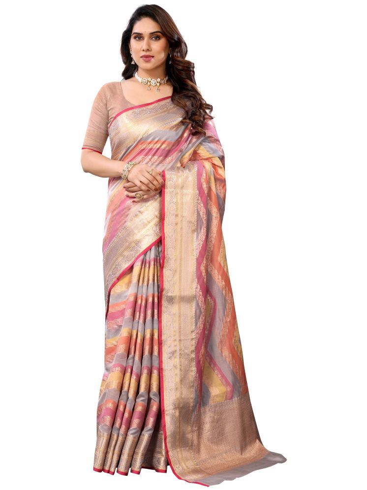     			Sidhidata Pack of 1 Organza Woven Saree With Blouse Piece ( Grey )