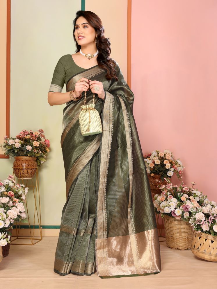     			Sidhidata Pack of 1 Silk Blend Woven Saree With Blouse Piece ( Green )