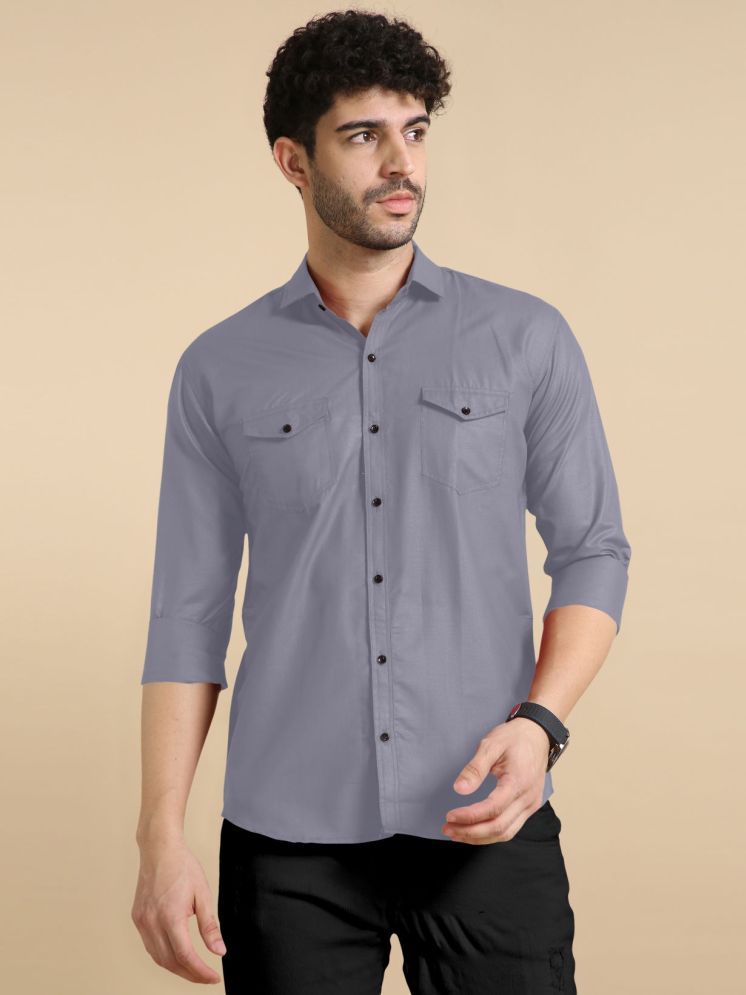     			VTEXX Cotton Blend Regular Fit Solids Full Sleeves Men's Casual Shirt - Grey ( Pack of 1 )