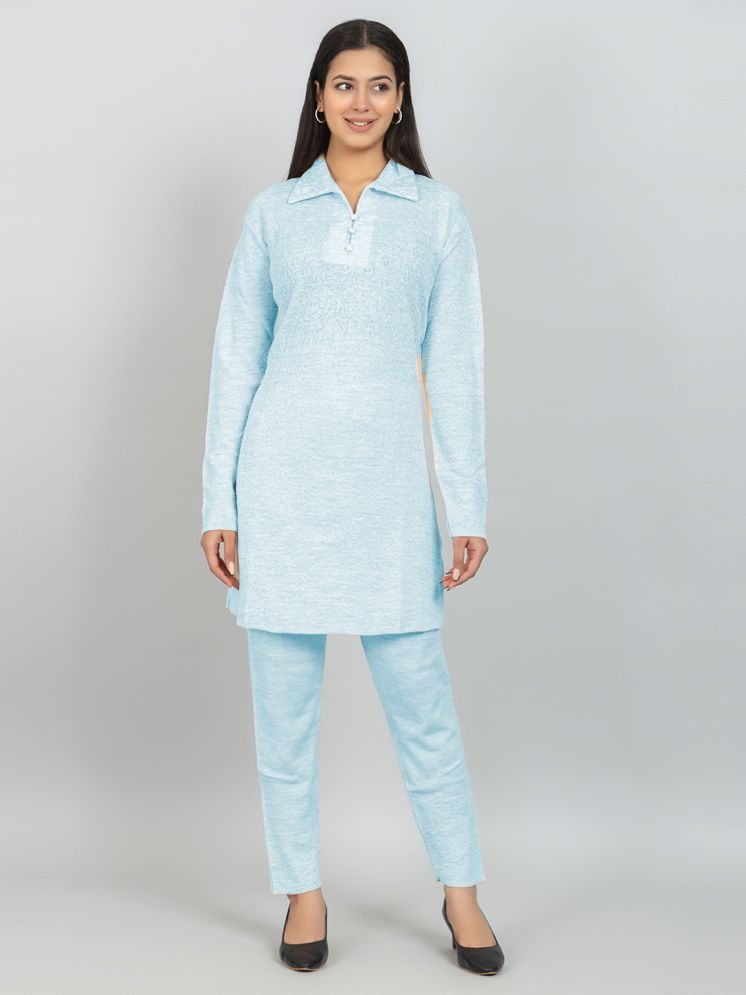     			woolkart Blue Self Design Pant Top Set