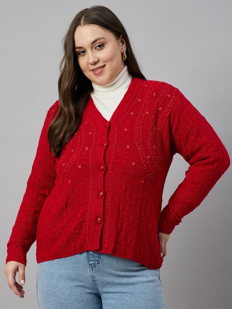     			zigo Acro Wool V Neck Women's Buttoned Cardigans - Red ( )