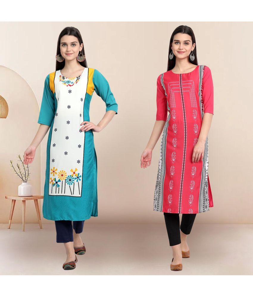     			Ethnicbasket Pack of 2 Crepe Printed Straight Women's Kurti - ( Multicolor4 )