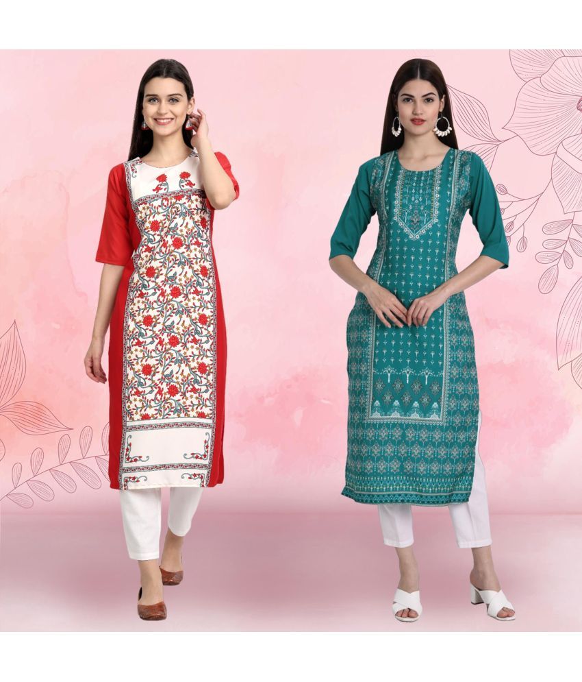     			Ethnicbasket Pack of 2 Crepe Printed Straight Women's Kurti - ( Multicolor1 )