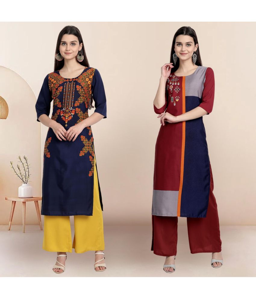     			Ethnicbasket Pack of 2 Crepe Printed Straight Women's Kurti - ( Multicolor2 )