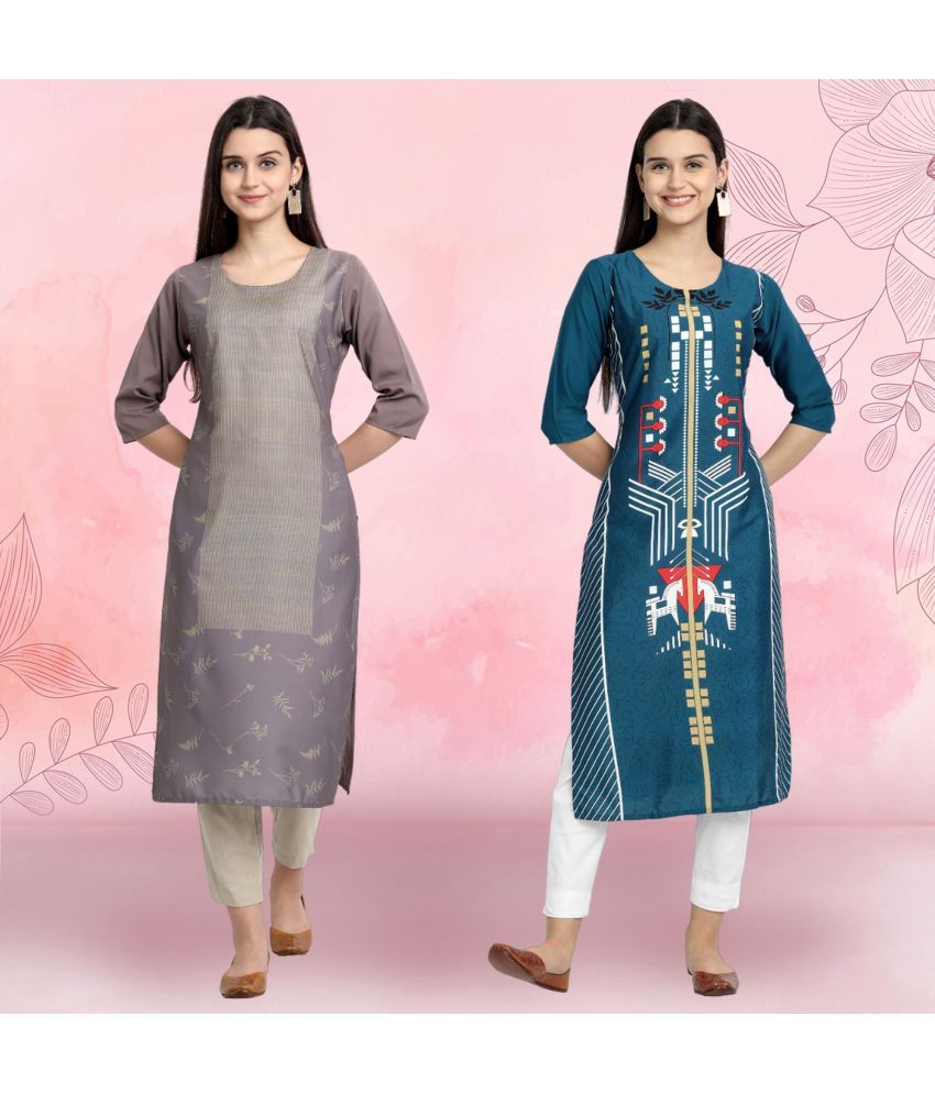     			Ethnicbasket Pack of 2 Crepe Printed Straight Women's Kurti - ( Multicolor2 )