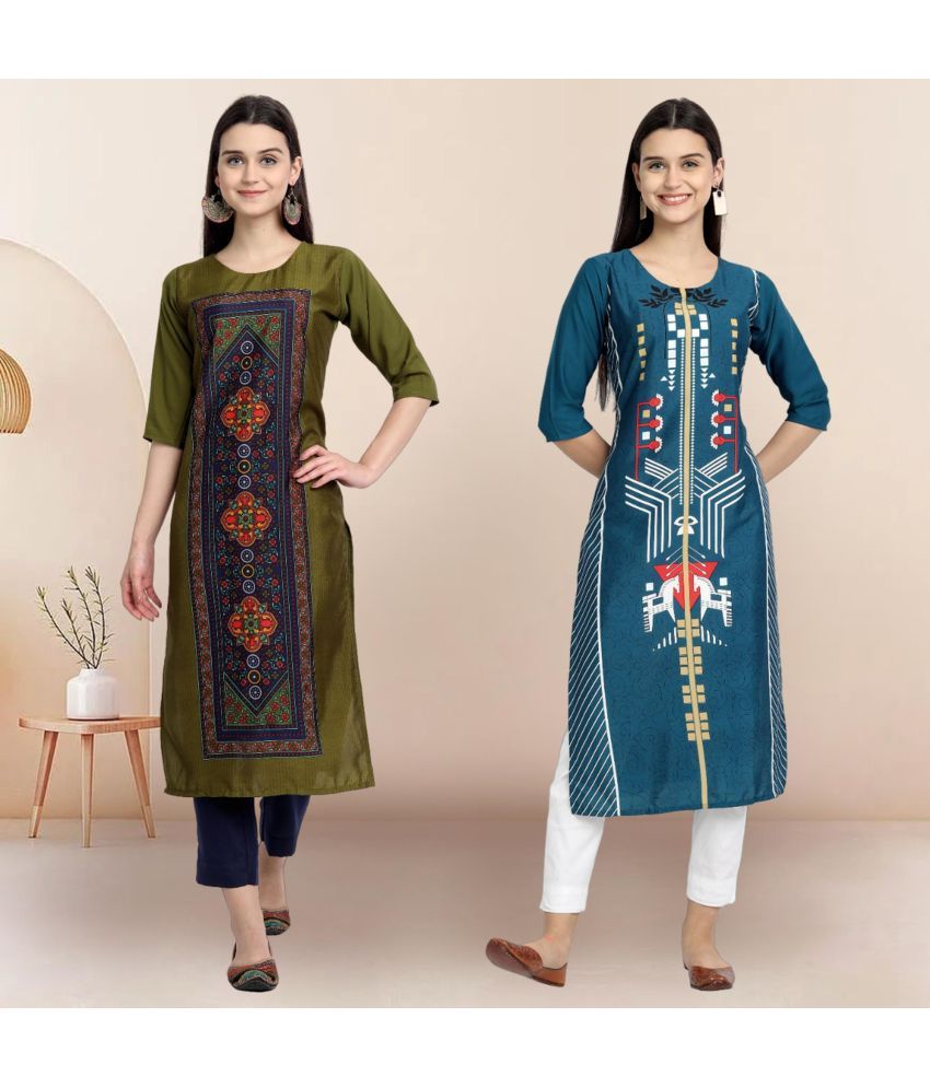     			Ethnicbasket Pack of 2 Crepe Printed Straight Women's Kurti - ( Multicolor4 )