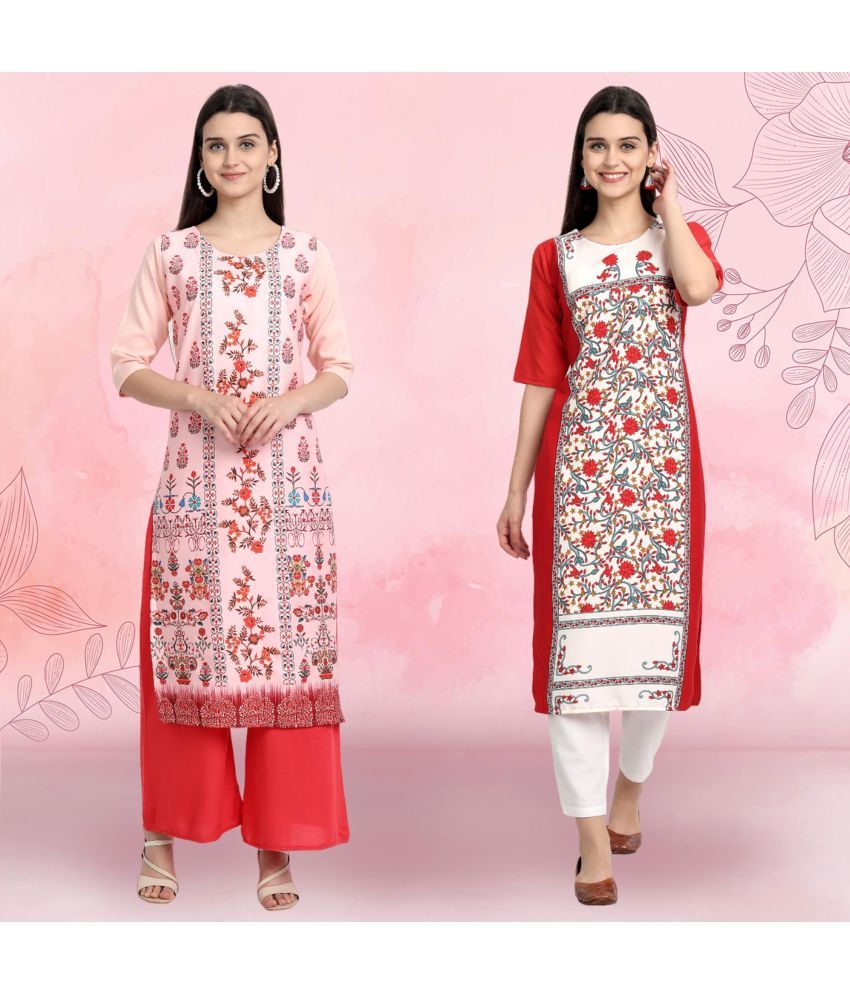     			Ethnicbasket Pack of 2 Crepe Printed Straight Women's Kurti - ( Multicolor )