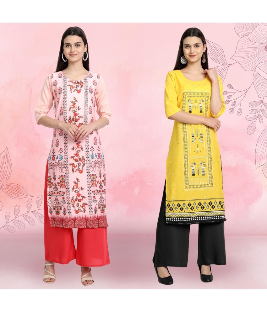     			Ethnicbasket Pack of 2 Crepe Printed Straight Women's Kurti - ( Multicolor1 )