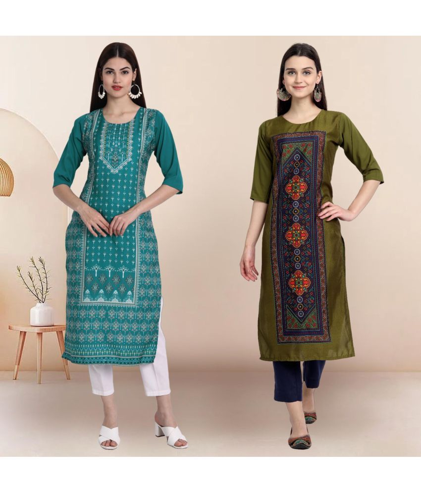     			Ethnicbasket Pack of 2 Crepe Printed Straight Women's Kurti - ( Multicolor4 )