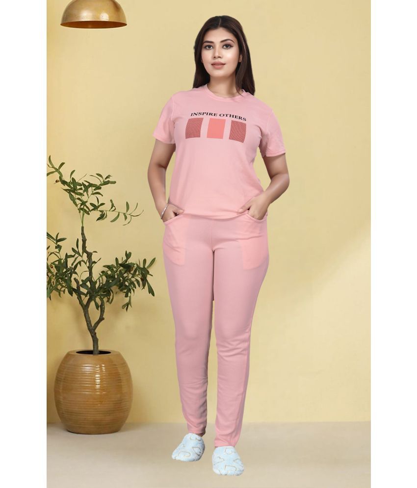     			CUBIQ Pink Cotton Blend Printed Tracksuit - Pack of 1