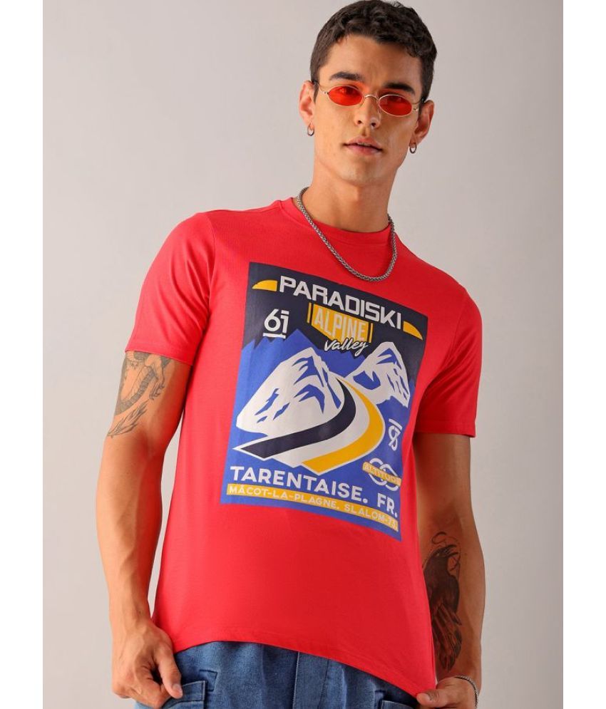     			The Indian Garage Co. Cotton Slim Fit Printed Half Sleeves Men's Round T-Shirt - Red ( Pack of 1 )