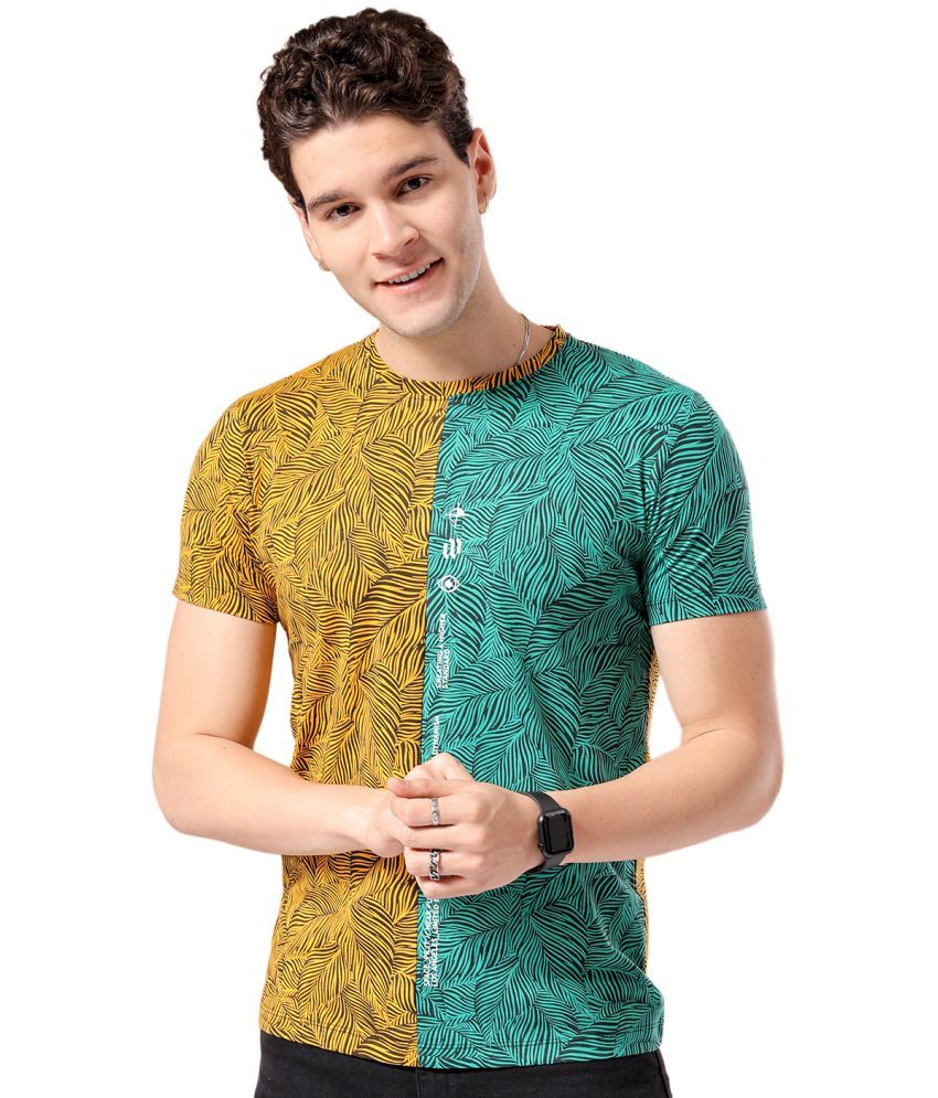     			The Indian Garage Co. Cotton Blend Regular Fit Printed Half Sleeves Men's Round T-Shirt - Yellow ( Pack of 1 )