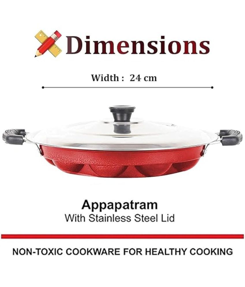     			Euro Non-Stick Aluminium Appam Patra Induction Bottom with Steel Lid mm Thickness 12 cm Diameter 1 Ltr