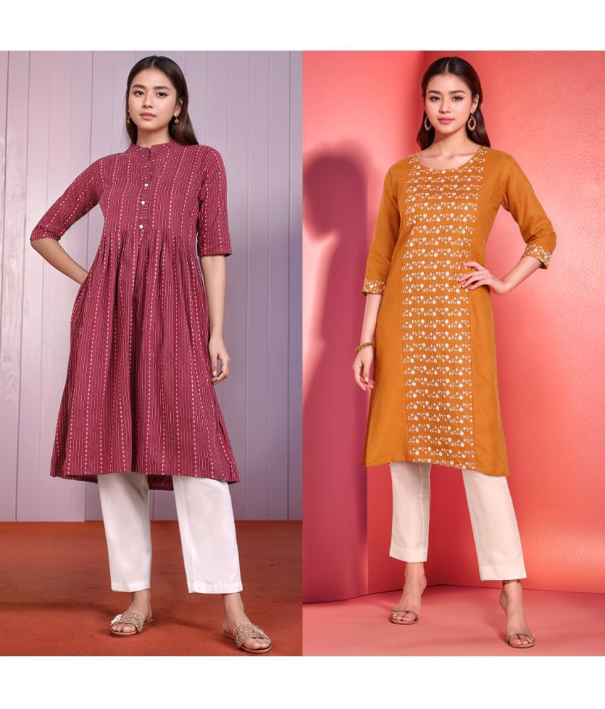     			VINHSCAPE Pack of 2 Cotton Embroidered Anarkali Women's Kurti - ( Multicolor )