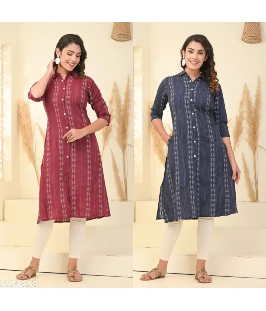     			VINHSCAPE Pack of 2 Cotton Embroidered Anarkali Women's Kurti - ( Multicolor )