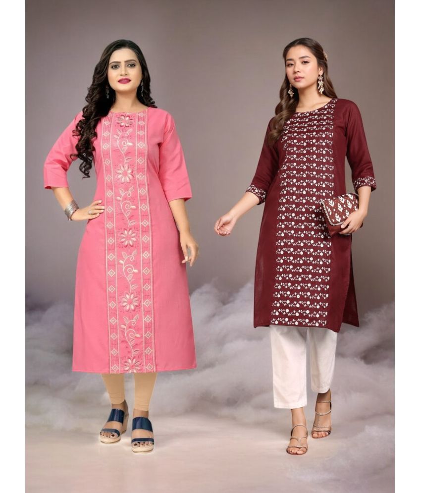     			VINHSCAPE Pack of 2 Cotton Embroidered Anarkali Women's Kurti - ( Multicolor )