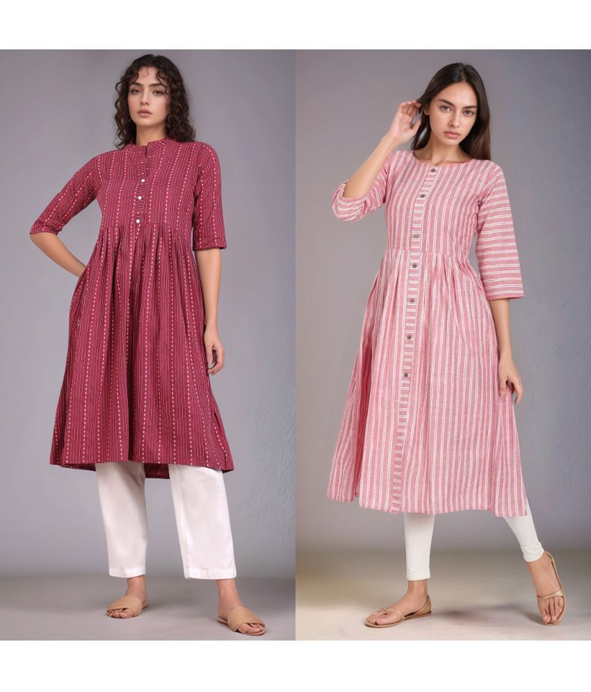     			VINHSCAPE Pack of 2 Cotton Embroidered Anarkali Women's Kurti - ( Multicolor )