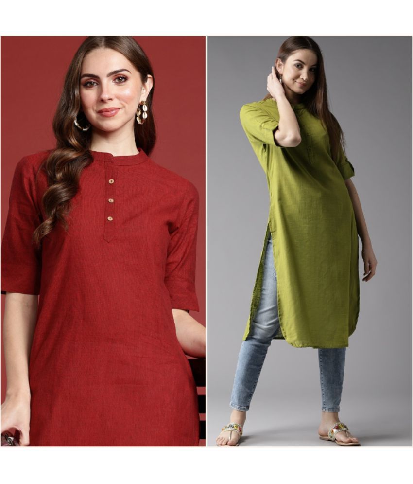     			VINHSCAPE Pack of 2 Cotton Embroidered A-line Women's Kurti - ( Multicolor )