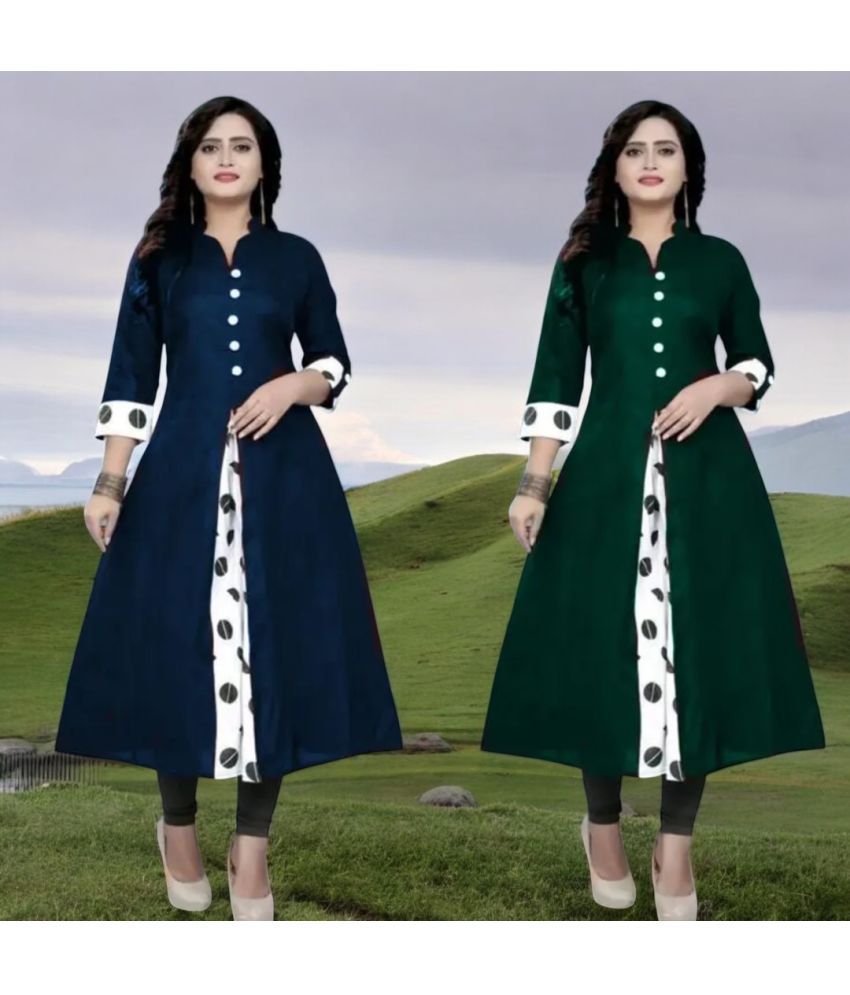     			VINHSCAPE Pack of 2 Cotton Embroidered Anarkali Women's Kurti - ( Multicolor )