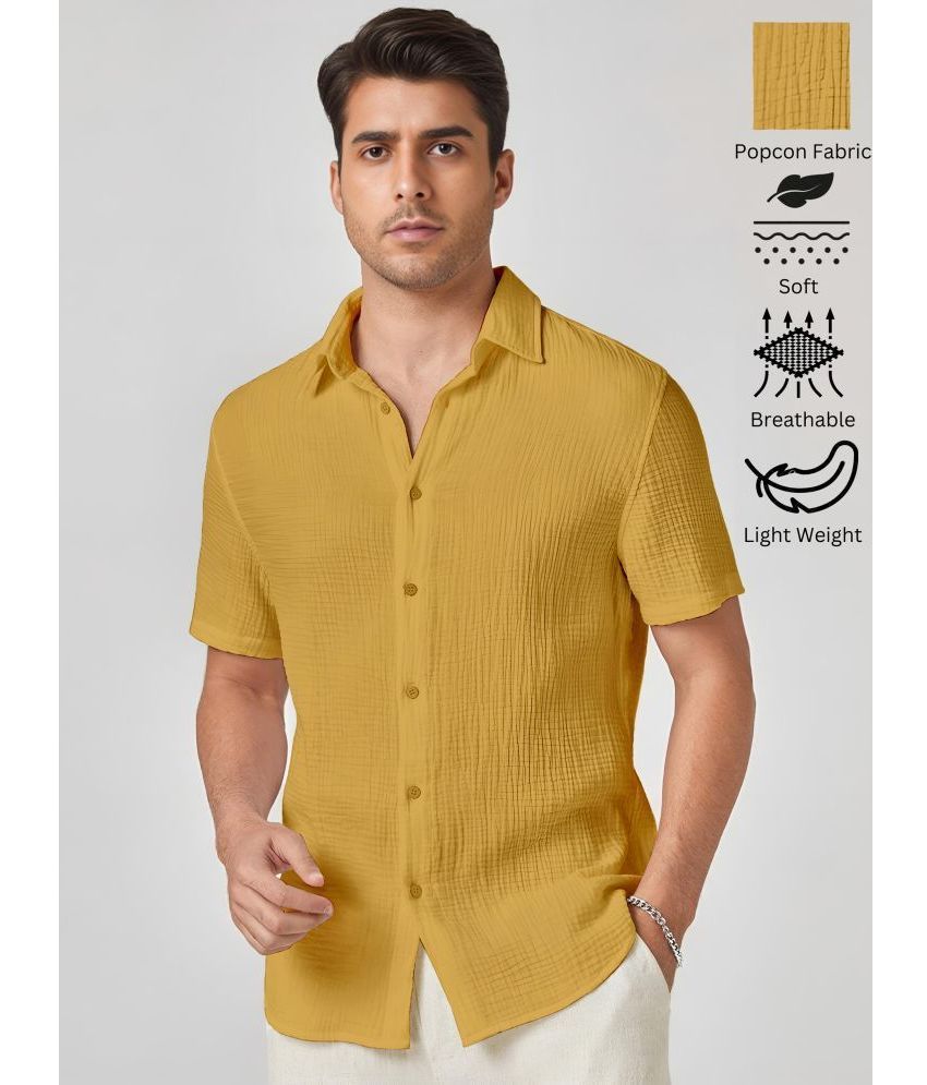     			WEBRIC Polyester Regular Fit Self Design Half Sleeves Men's Casual Shirt - Mustard ( Pack of 1 )