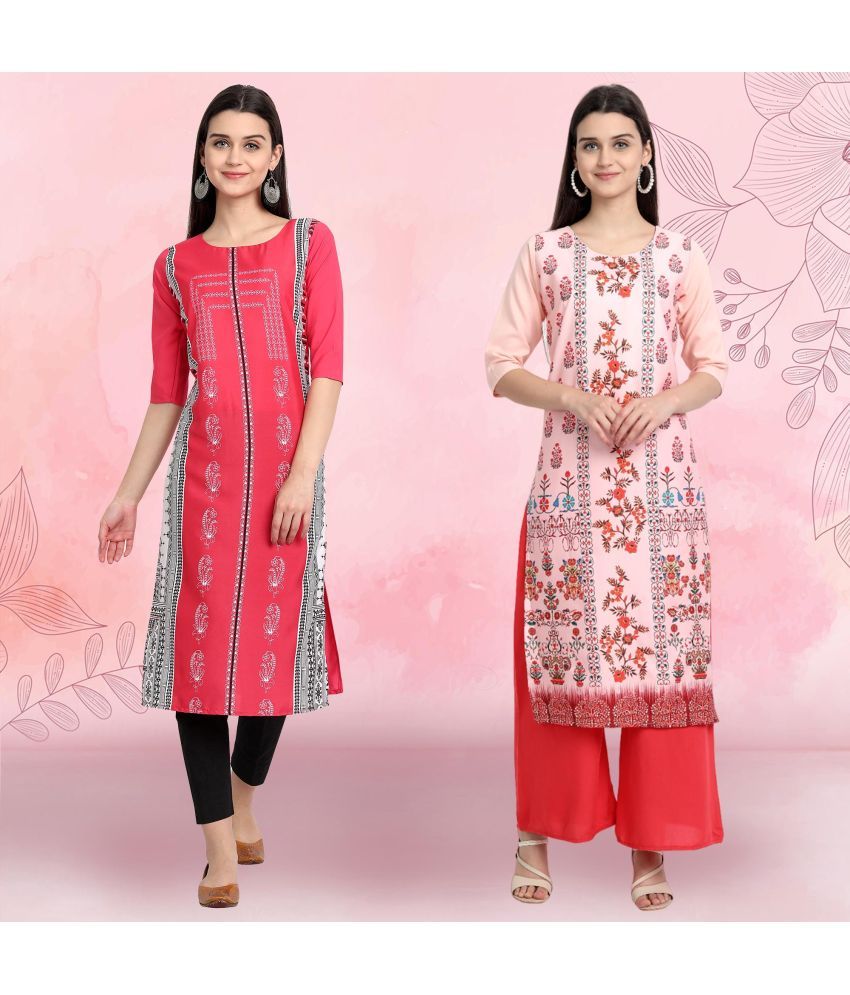     			1 Stop Fashion Pack of 2 Crepe Printed Straight Women's Kurti - ( Multicolor2 )