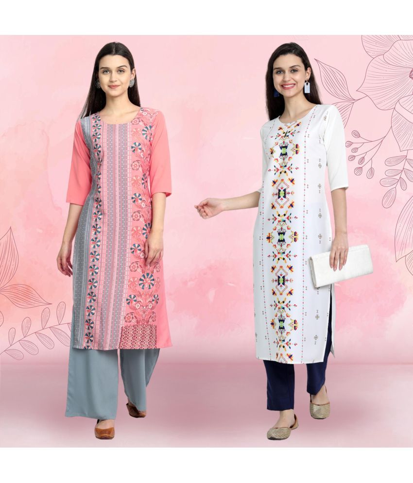     			1 Stop Fashion Pack of 2 Crepe Printed Straight Women's Kurti - ( Multicolor3 )