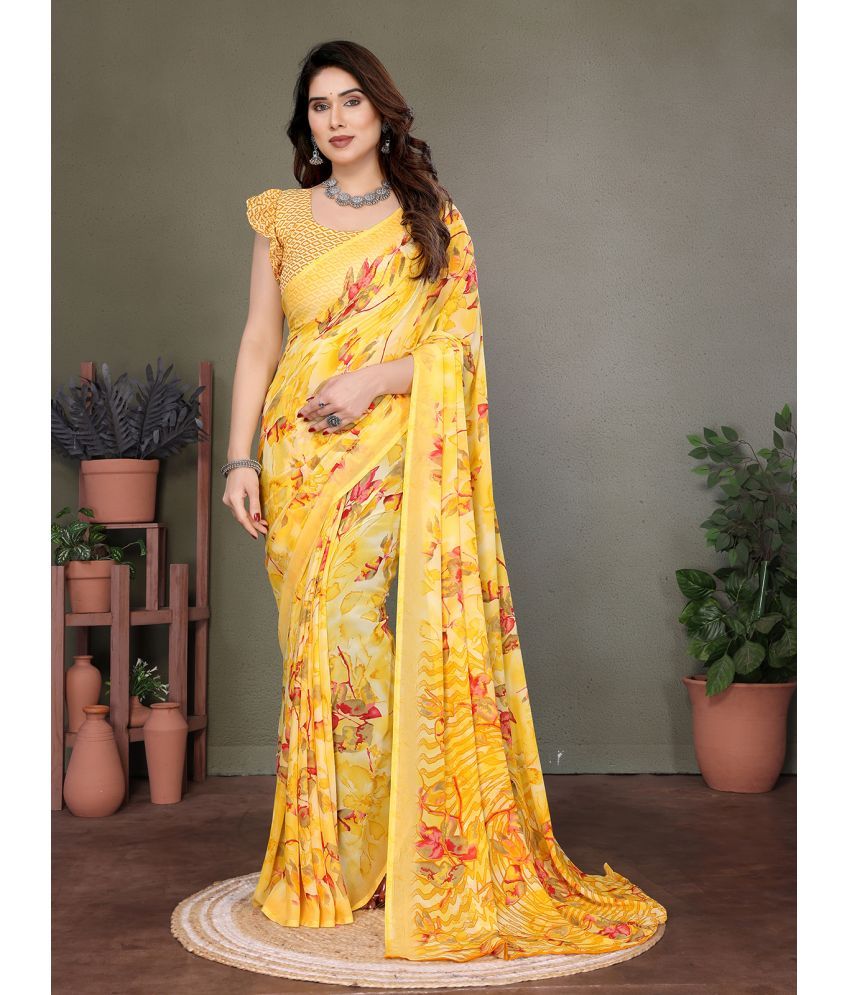     			ANAND SAREES Pack of 1 Georgette Printed Saree With Blouse Piece ( Yellow )