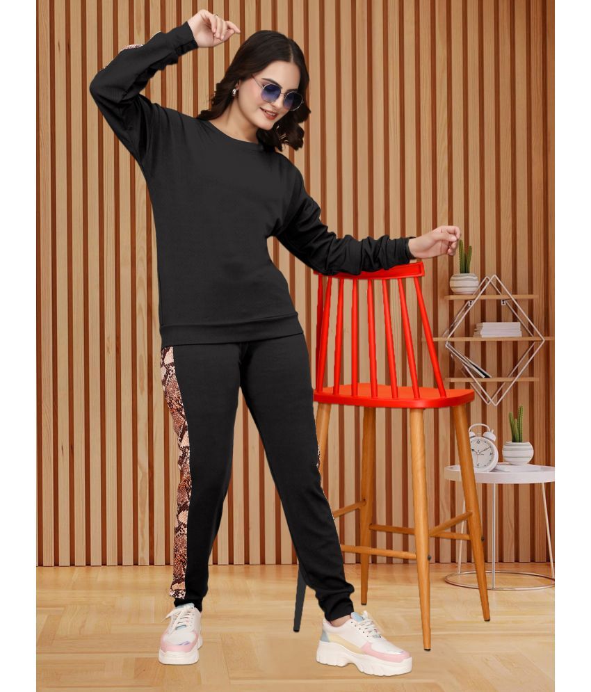     			CUBIQ Black Cotton Blend Striped Tracksuit - Pack of 1