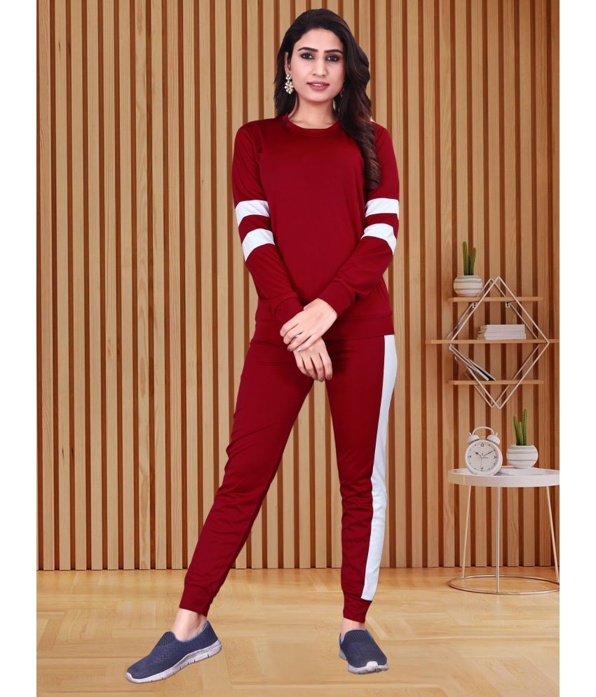     			CUBIQ Maroon Cotton Blend Striped Tracksuit - Pack of 1