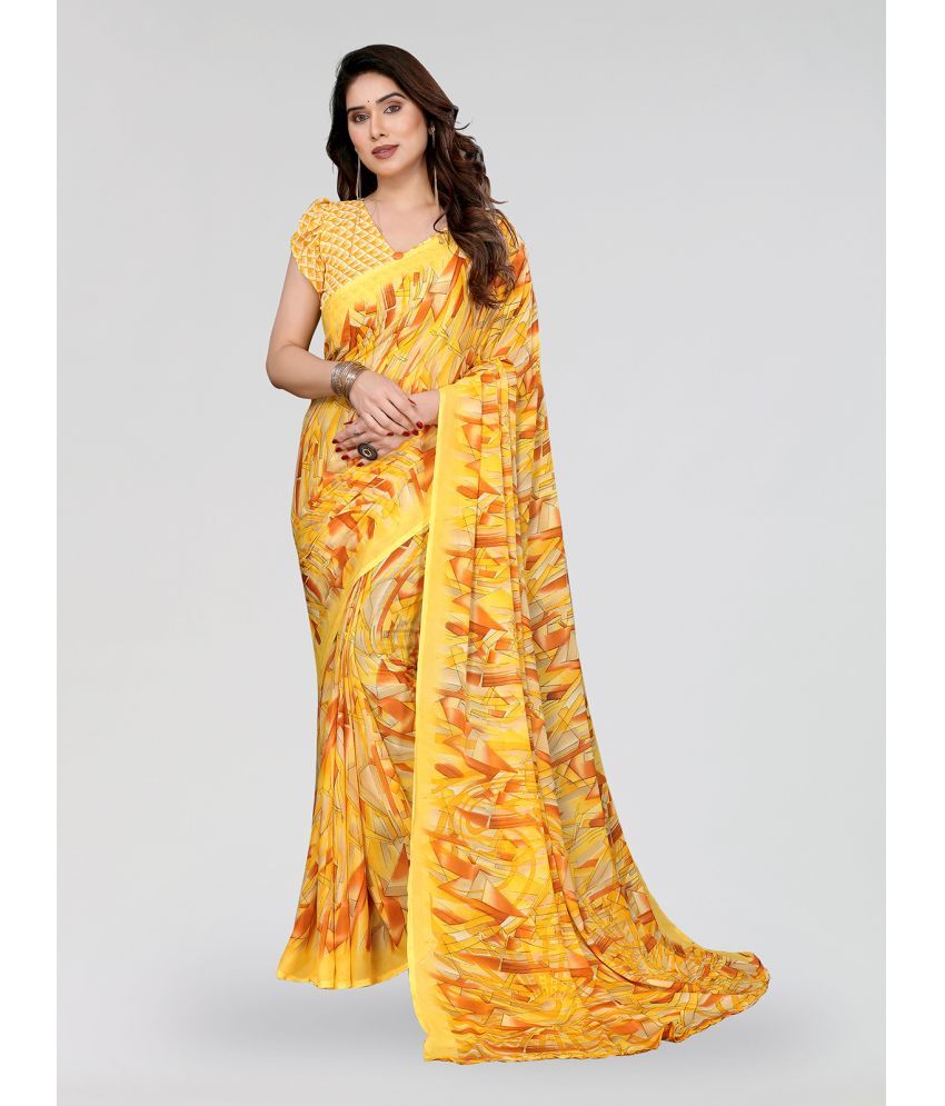     			Kashvi Sarees Pack of 1 Georgette Printed Saree With Blouse Piece ( Yellow )