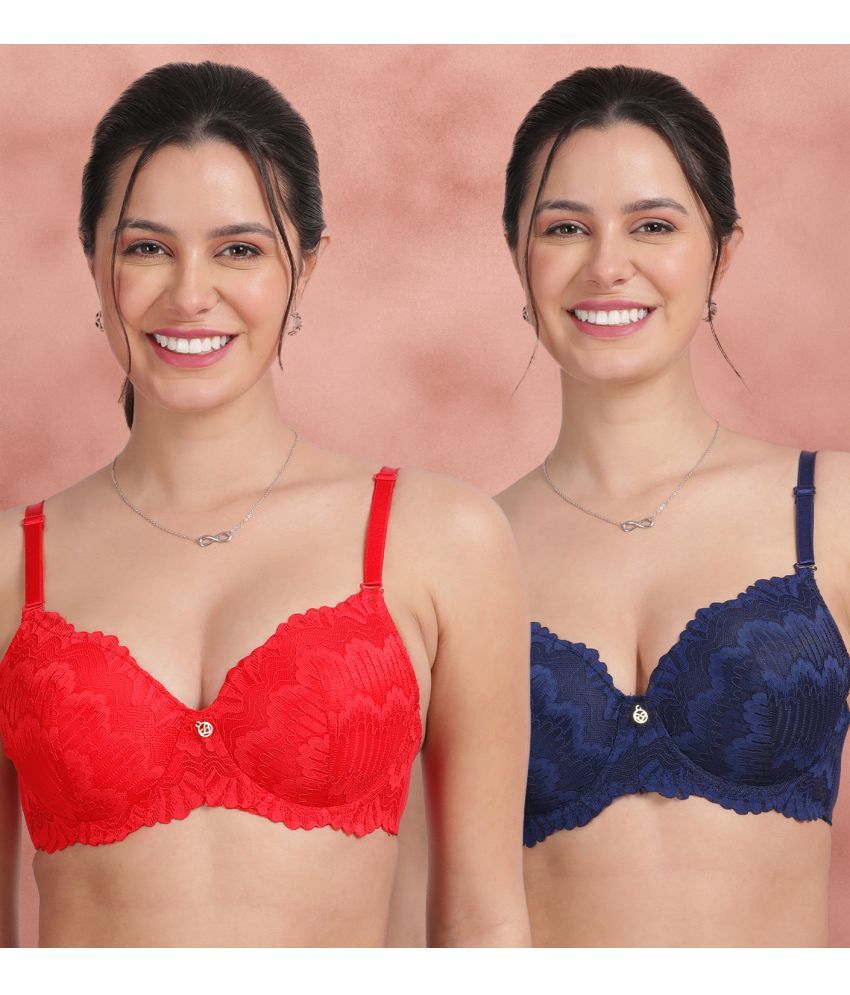     			Susie Pack of 2 Nylon Lightly Padded T-Shirt Bra For Women ( Red )