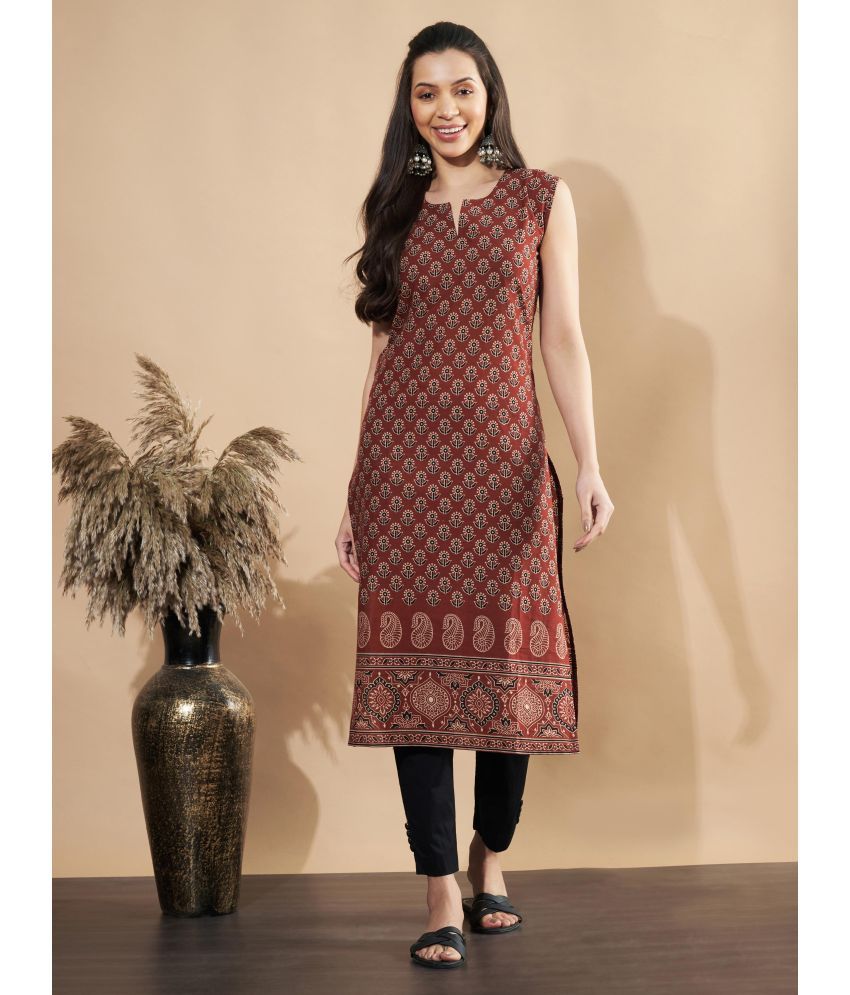     			Vbuyz Pack of 1 Cotton Printed Straight Women's Kurti - ( Maroon )